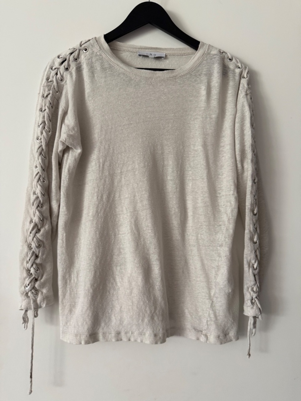 IRO LINEN BLEND TOP WITH LACE UP SLEEVES